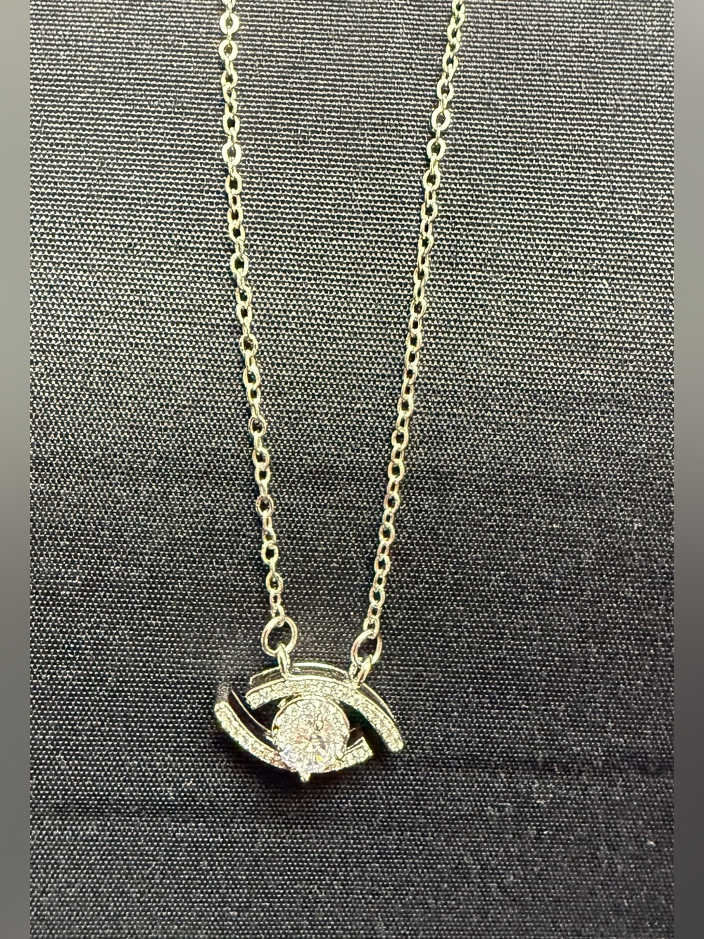 White Gold Plated Eye Pendant Necklace with Clear Cubic Zirconia